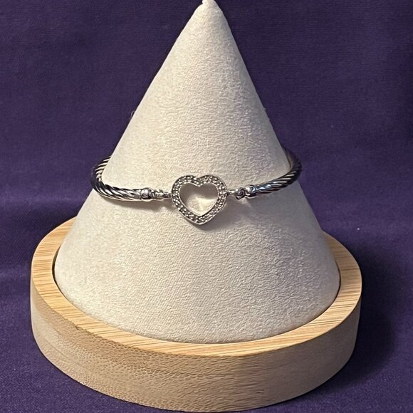 Jewelry - Vintage Sterling Silver Heart & Cubic Zirconia Bracelet